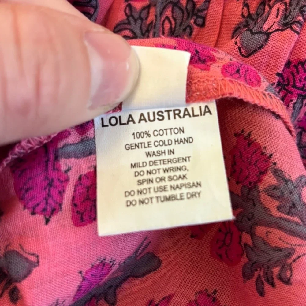 Lola Australia Morocco Mini Strawberry Dress, XXS, Pink Floral Bell Sleeve Boho